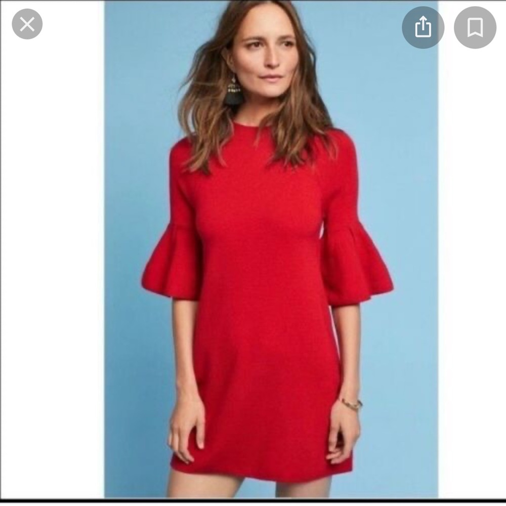 Anthropologie moth red bell sleeve tunic sweater dress